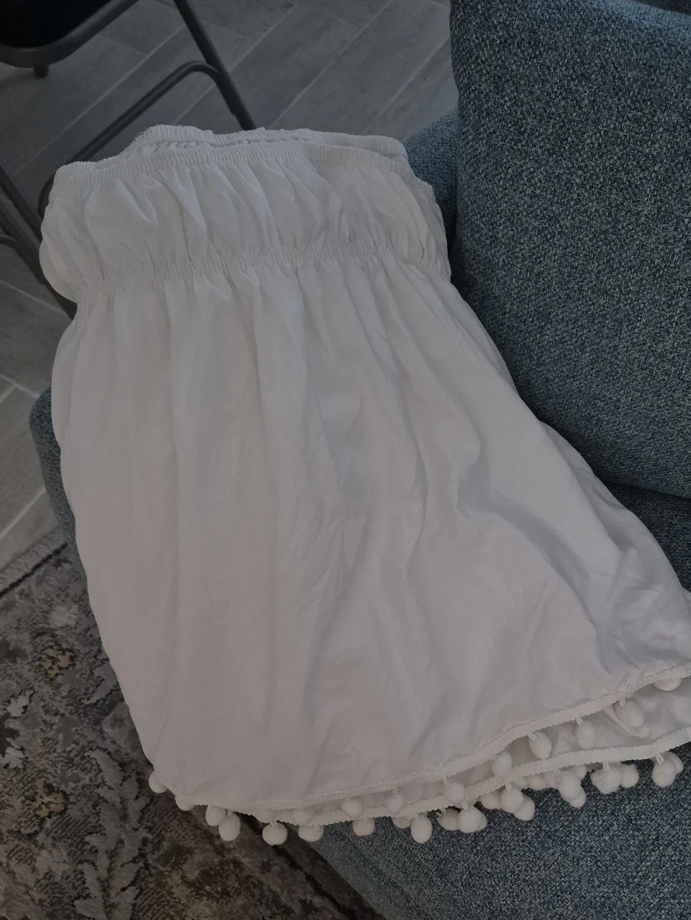 White Pom-Pom Trim Bed Skirt